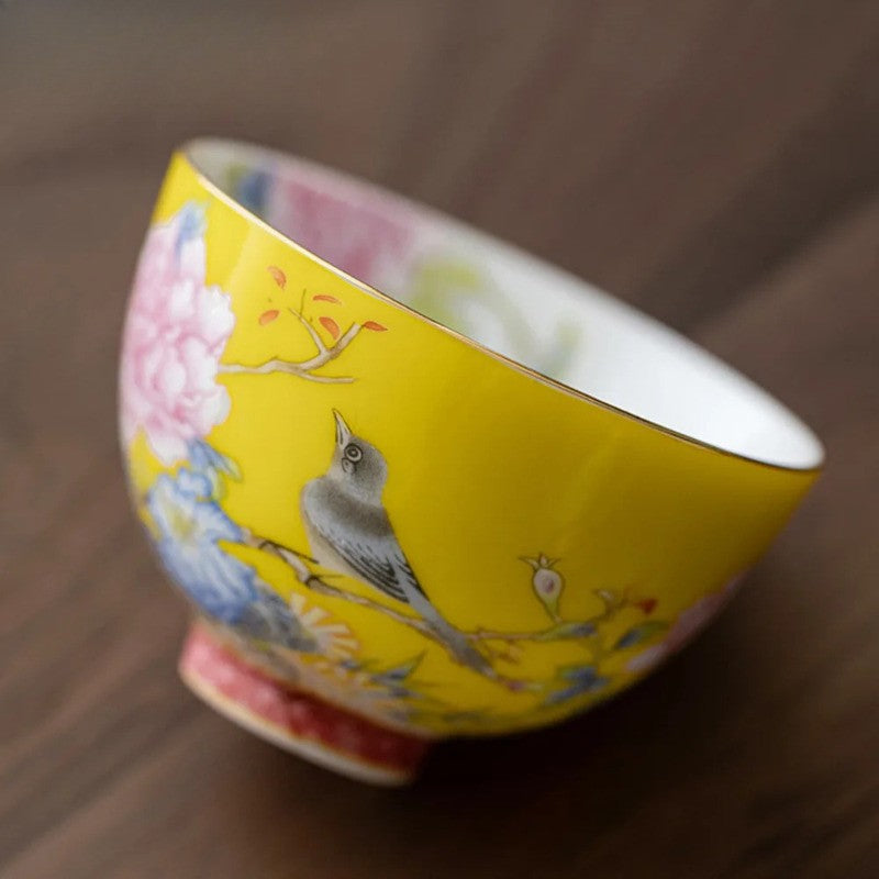 65ml Chinese Enamel Tea Cup Ceramic Peony Master Cup Tea Set Small Tea Bowl