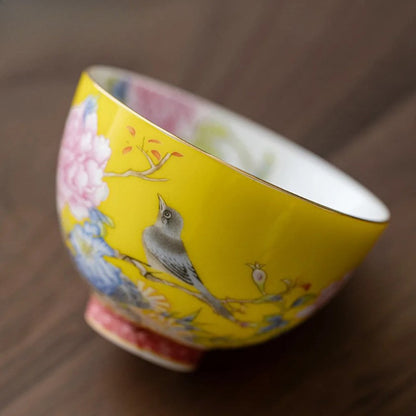 65ml Chinese Enamel Tea Cup Ceramic Peony Master Cup Tea Set Small Tea Bowl