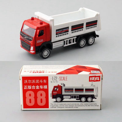 1:72 Diecast Volvo Dump Truck Metal Car Model Toy Pull Back Door Open Gift