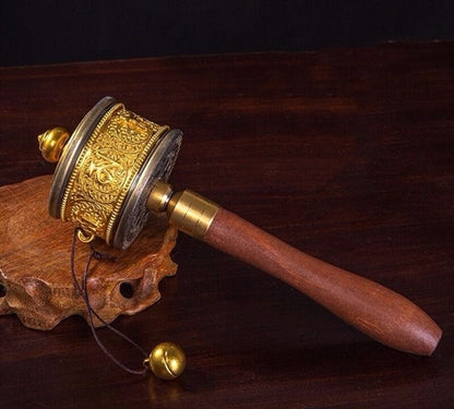 Buddhist Hand-Cranked 7.67in Prayer Wheel Buddha Prayer Double Bearing Wheels