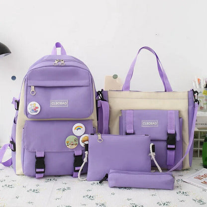 5pcs Sets Kids Backpack Women's Bagpack Bookbag Girls Rucksack Students Bag