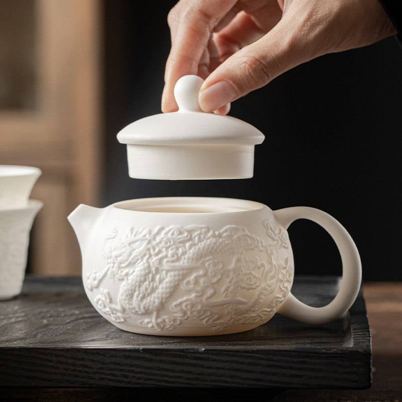 Dehua Sheep Fat Jade Fengming Teapot Xishi Pot with Filter Kung Fu Tea Set