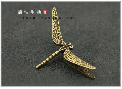 Rare chinese bronze handmade dragonfly statue figure Tea Pet collectable Gift
