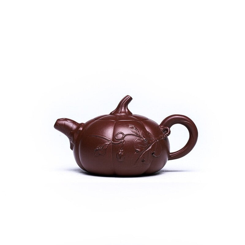 Full Handmade Tea Pot Marked Pumpkin Engraved True Yixing Zisha Purple Clay Pots