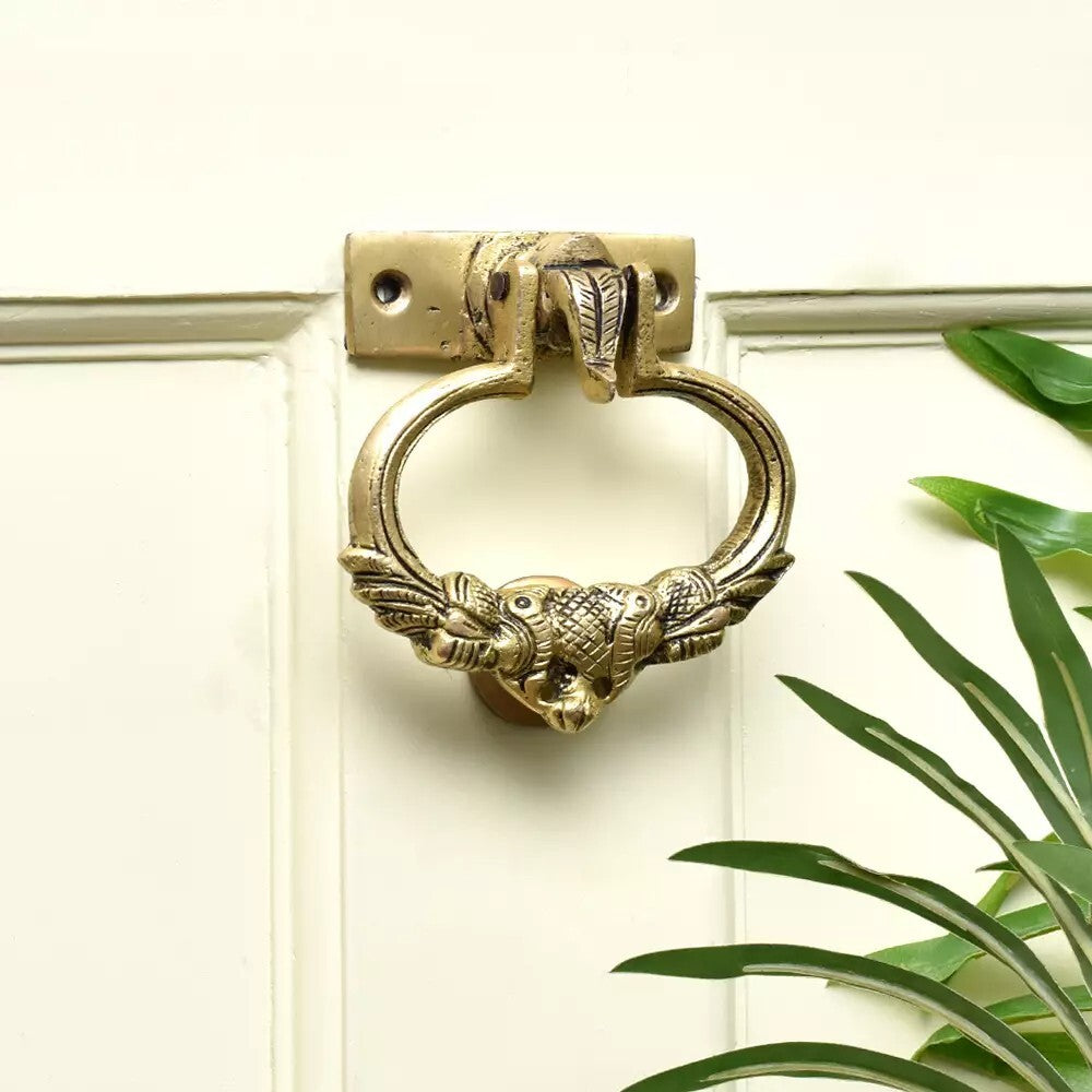 Antique Look Brass Elephant Trunk Up Peacock Door Knocker Door Bell Home Decor
