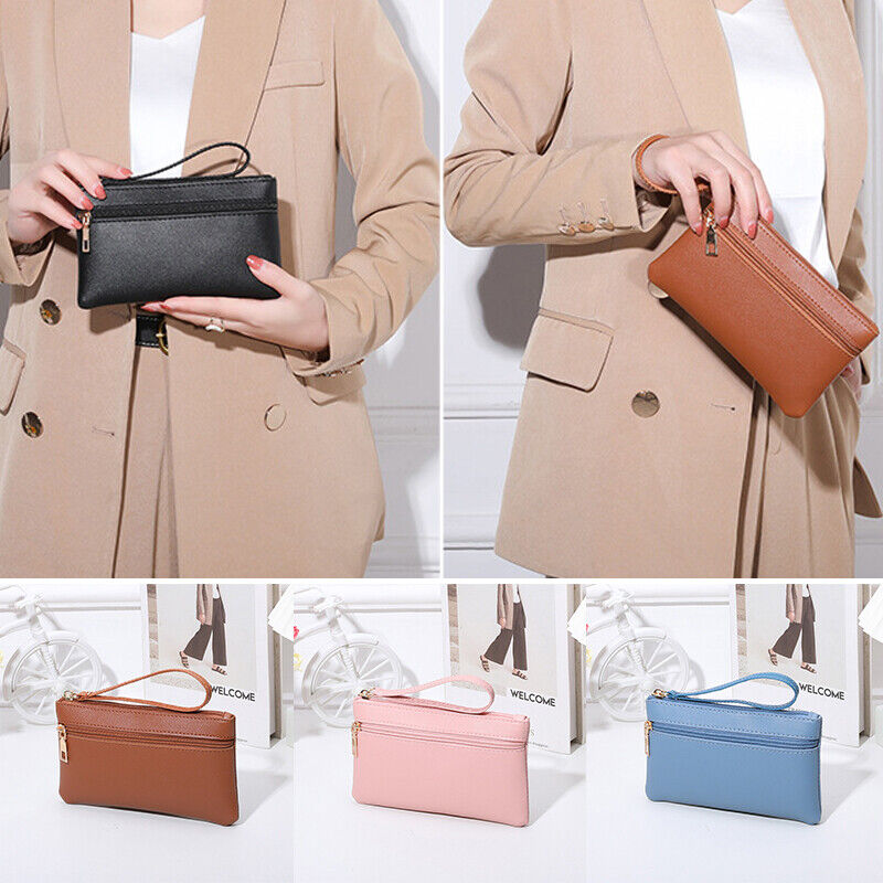 Women Leather Handbag Purses Zipper Long Wallet Women Pouch Wrist Wallet Vintage