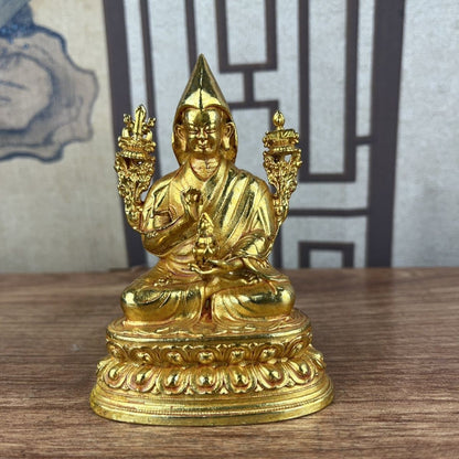 Gilded Copper Tsongkhapa Buddha Statue 10cm Tibetan Home Altar Decor