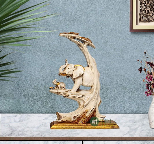 Polyresin Elephant Statue with Tree and Baby Idol Figurine Gifts for Home Decor