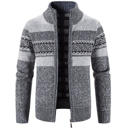 Men's Cardigan Sweater Fall Stand Collar Fleece Full Zip Male Clothing Coat