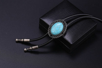 Men Bolo Tie Polyester Semi Precious Stone Pendant Suit Shirt Collar Accessories