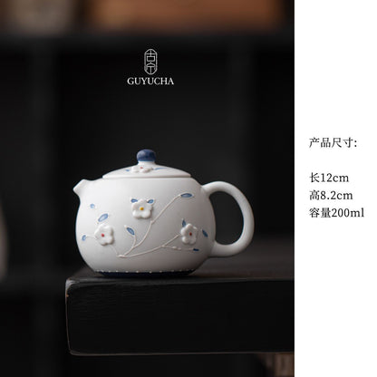 Handmade Ceramic Xishi Teapot 200ml Embossed Flower Glazed Tea Pot For Women