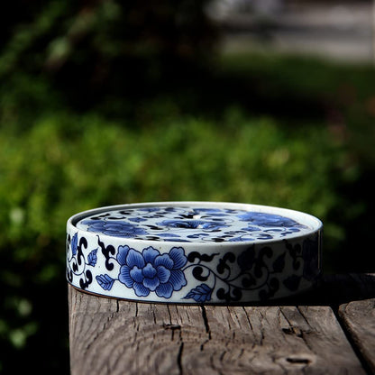 14.5cm Tea Tray Blue White Porcelain Pot Holder Chinese Style Kung Fu Tea