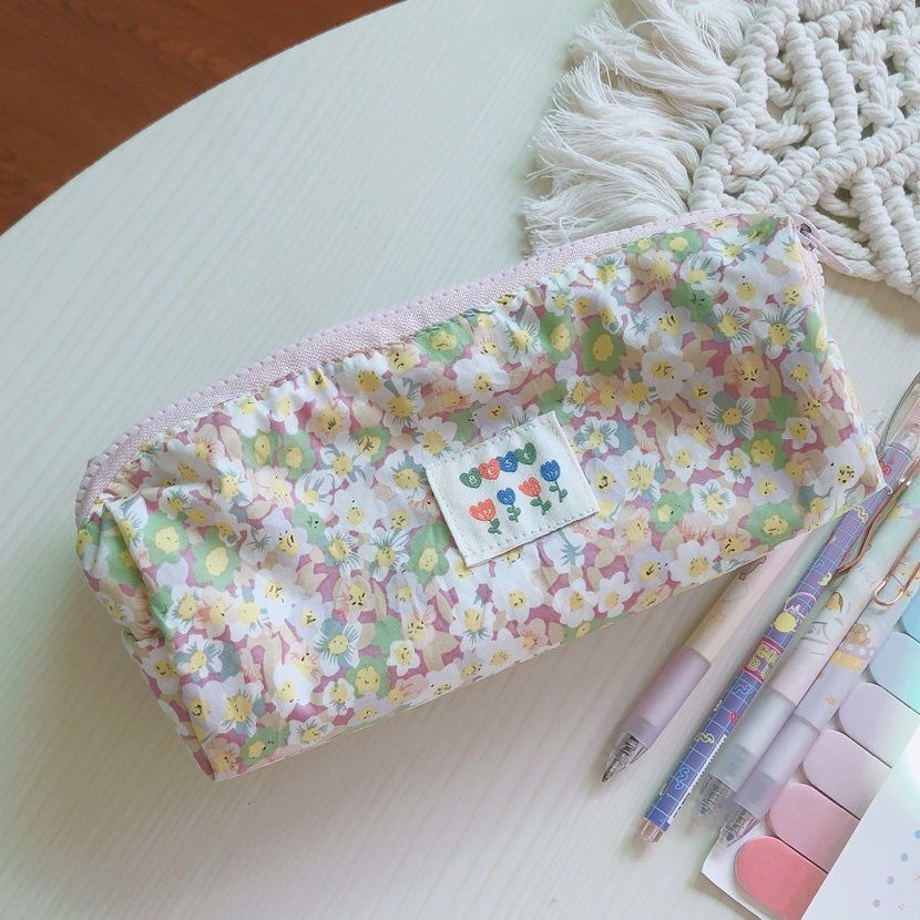 Small Cosmetic Bag Cute Makeup Cotton Fabric Toiletry Bag Students Organizer 1PC