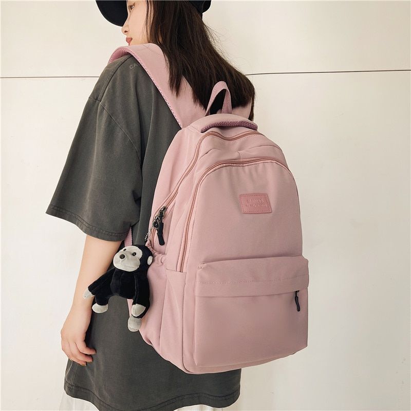 Fashion Nylon Backpack Book Bag Solid Color Big Schoolbag Laptop Backpack Green