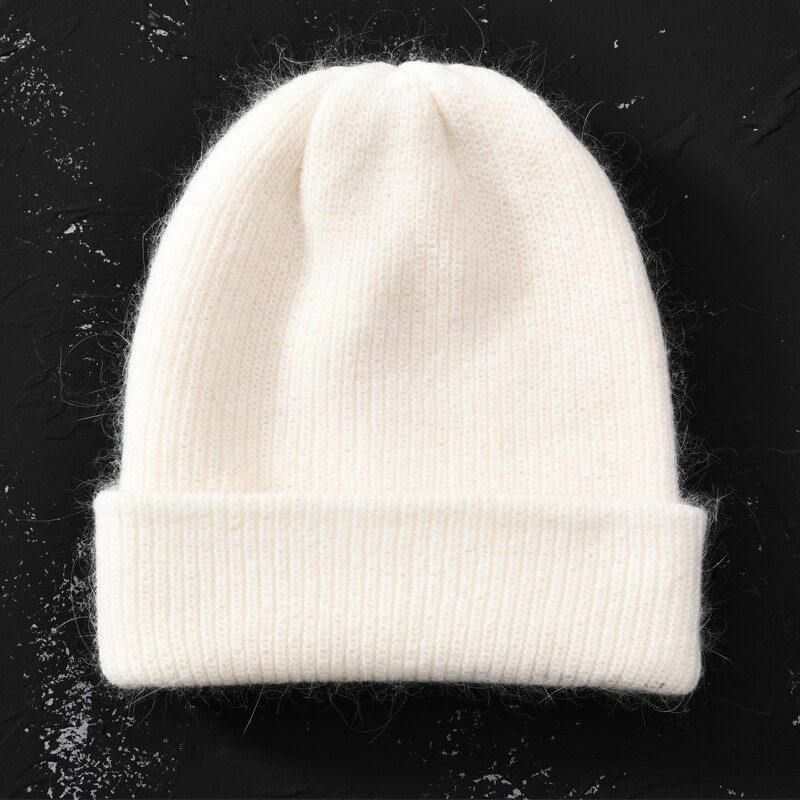Hat Women Cashmere Knitted Beanies Thick Warm Wool Angora Beanie Polyester Solid