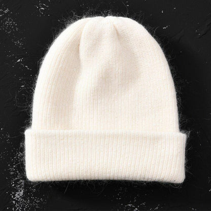 Hat Women Cashmere Knitted Beanies Thick Warm Wool Angora Beanie Polyester Solid