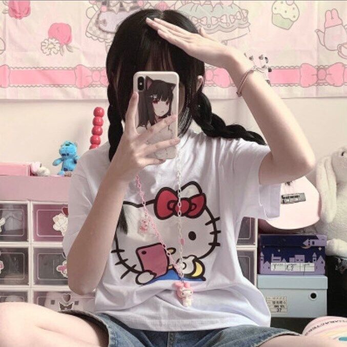 Hello Kitty T-Shirt Cotton Short Sleeve Breathable Cartoon Anime