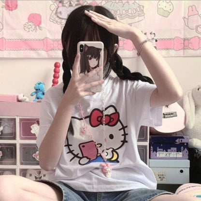 Hello Kitty T-Shirt Cotton Short Sleeve Breathable Cartoon Anime