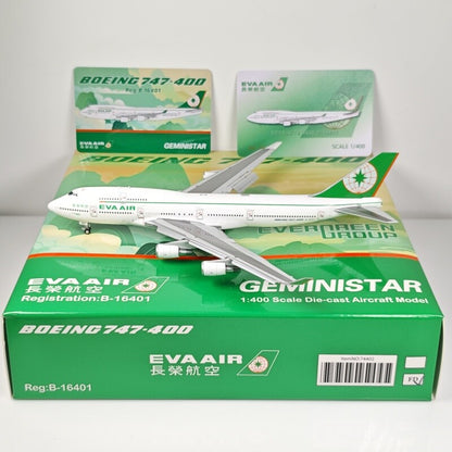 1:400 Geministar EVA AIR BOEING 747-400 Flap Down Airplane Diecast Plane Model