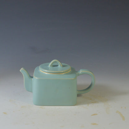 5.9" China Nan Song Style Ruyao Celeste Glaze Porcelain Four Sides Teapot