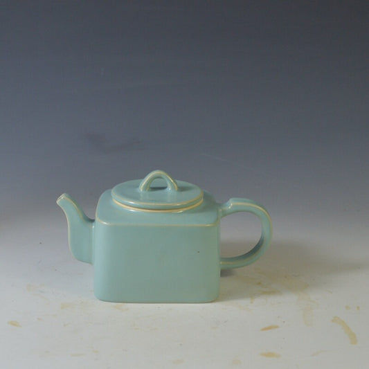 5.9" China Nan Song Style Ruyao Celeste Glaze Porcelain Four Sides Teapot