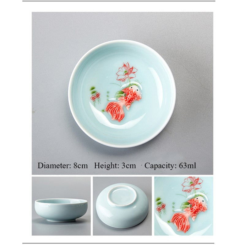 Chinese Tea Cups Porcelain Celadon Fish Teacup Set Loose Leaf Teapot Drinkware
