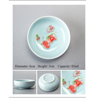 Chinese Tea Cups Porcelain Celadon Fish Teacup Set Loose Leaf Teapot Drinkware