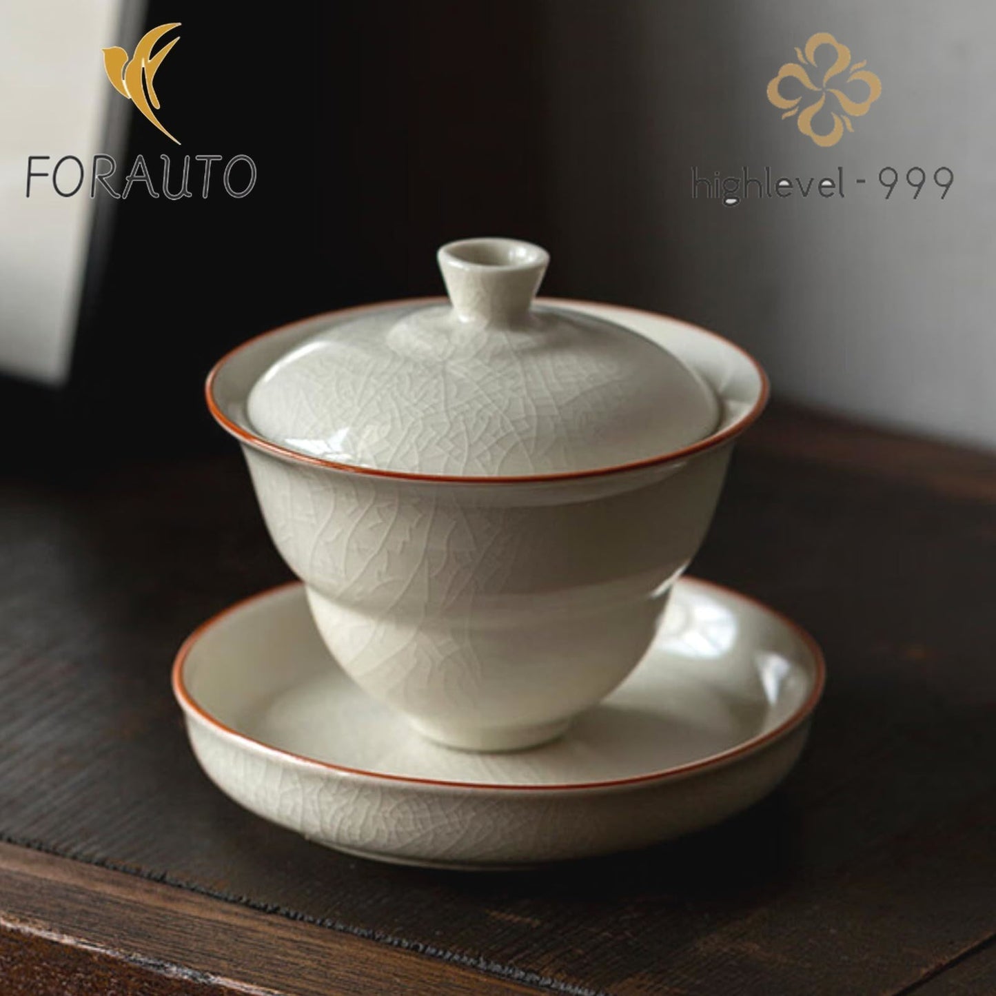Ceramic Cracked Glaze Gaiwan 145ml 5oz Off White Heat Resistant Kungfu Tea Cup