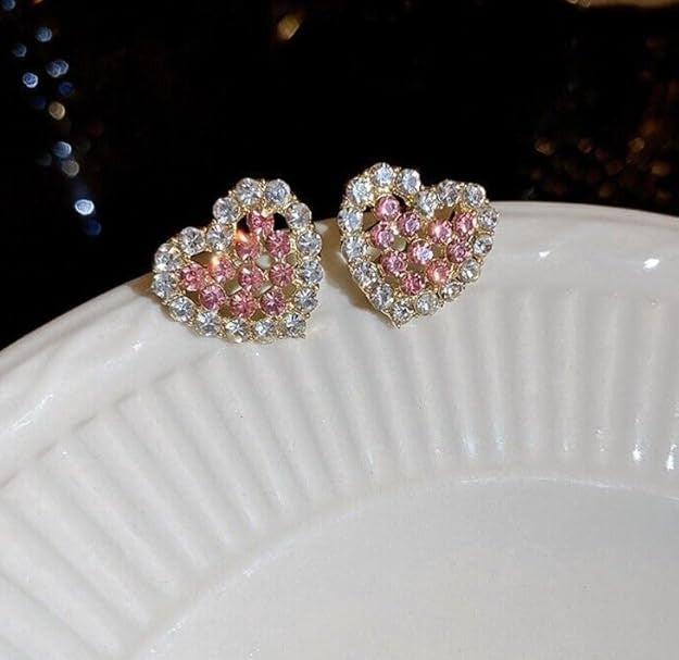 925 Sterling Silver Crystal Heart Stud Earrings Jewellery Women Girls Gift US