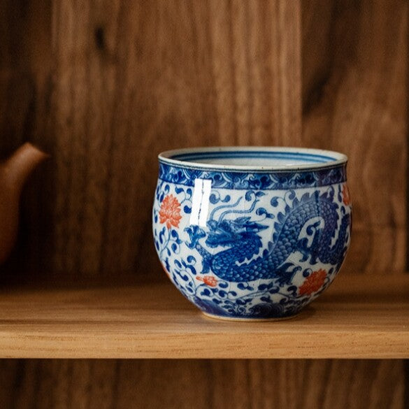 Jingdezhen Porcelain Tea Cup Handpainted Dragon Print Master Cup 65ml Ceramic