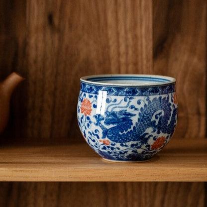 Jingdezhen Porcelain Tea Cup Handpainted Dragon Print Master Cup 65ml Ceramic