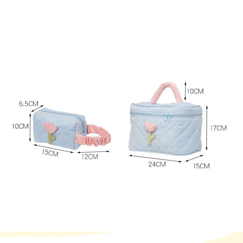 Flowers Print Pouch Large Travel Cosmetic Bag Corduroy Toiletry Bags Storage Box
