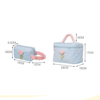 Flowers Print Pouch Large Travel Cosmetic Bag Corduroy Toiletry Bags Storage Box