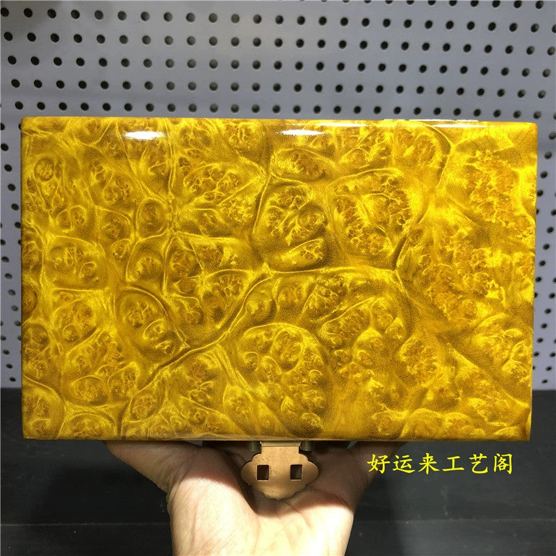 5.9"collect old China Gold-rimmed nanmu Wood Carved jewelry box storage box