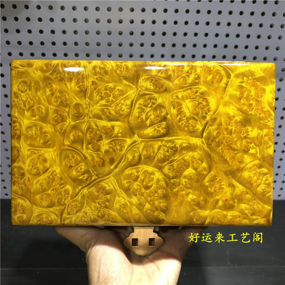 5.9"collect old China Gold-rimmed nanmu Wood Carved jewelry box storage box