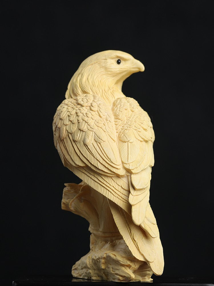 5.6" Boxwood Carved Eagle Statue Animal Sculpture Figurine Home Decor Art Gift