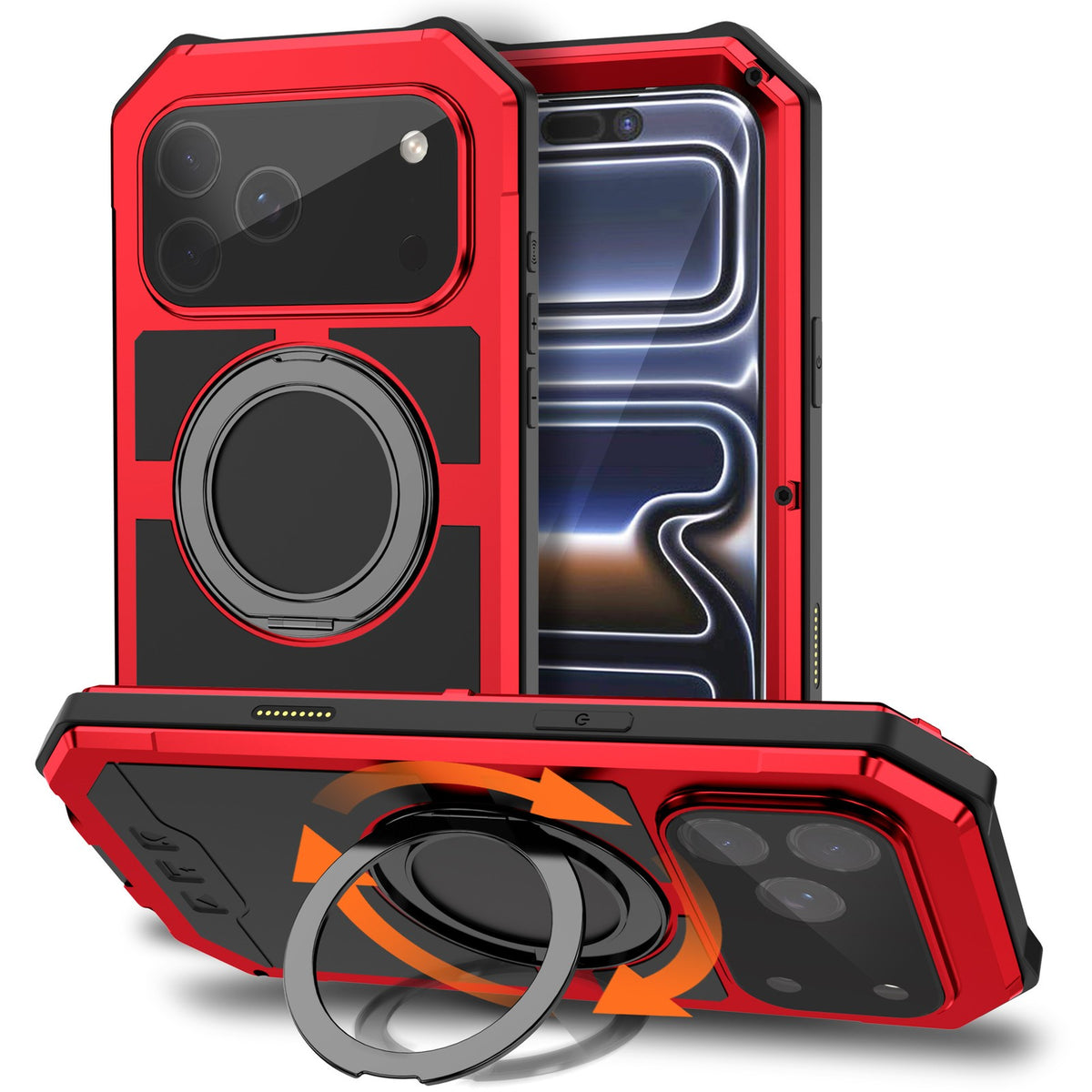 For 17 Pro Max Armor Design Magnetic Anti-Fall Metal Mobile Phone Case Bracket