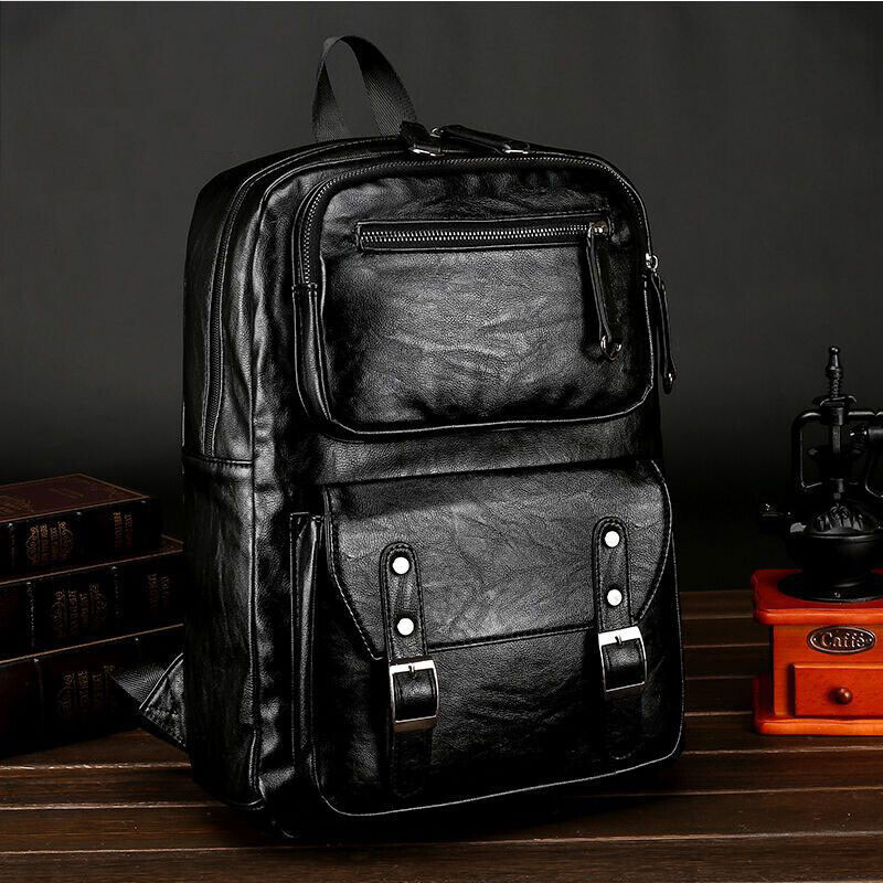 New Fashion Men PU Leather School Backpack Waterproof Laptop Travel Bag