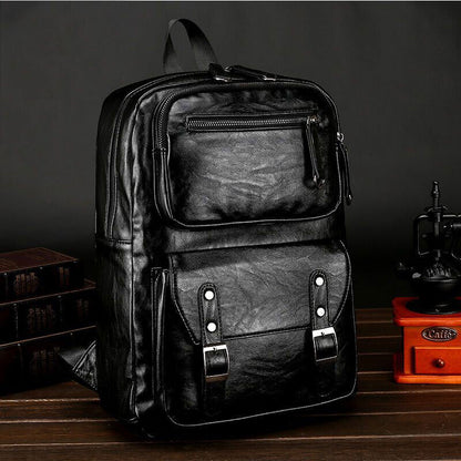 New Fashion Men PU Leather School Backpack Waterproof Laptop Travel Bag