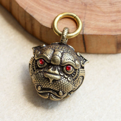 Copper Solid Trinkecopper Tiger Head Bell Car Key Chain Antique Bronze Model #
