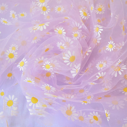 Floral Daisy Gauze Mesh Fabric Transparent Chiffon DIY Sweet Dress Blouse Bags