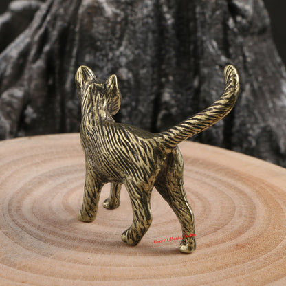 Solid Brass Cat Figurine Miniature Vintage Cat Tea Pet Ornament Gift
