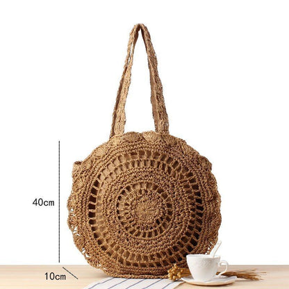 Straw Bags Round Woven Handmade Summer Beach Circle Crossbody Shoulder Bag 1 PC