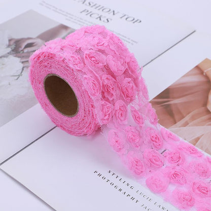 Party Decoration 5Yards DIY Rose Lace Fabric 3D Chiffon Flower Embroidered Decor