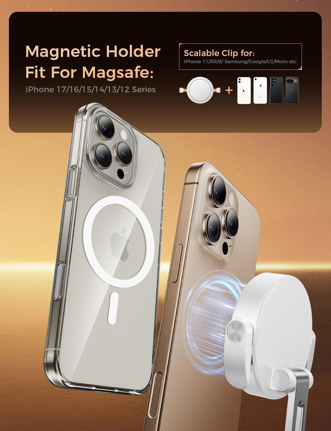 Car Phone Holder for Magsafe [Ultra Magnetic & Clip Arm] 360° Adjustable Car Pho