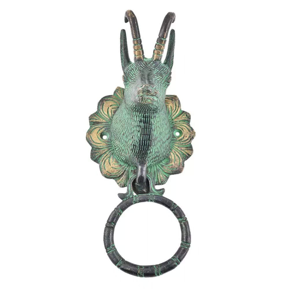 Antique Look Brass Billy Goat Patina Door Knocker Door Bell Home Decor