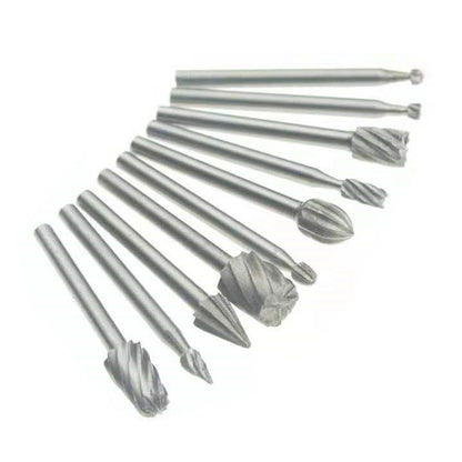 10Pcs 3mm Shank HSS Rotary Burr File Rasp Drill Bits Set For Wood Stone Carving