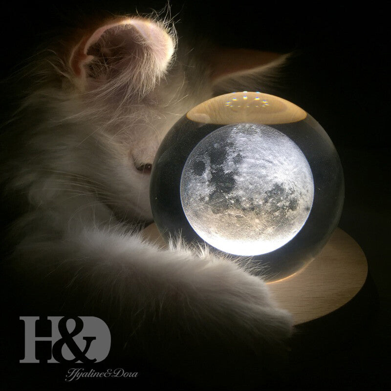 Crystal Ball Sphere Laser Engrave Miniatures Moon Healing Gift+ Metal Stand