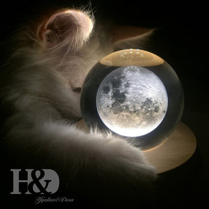 Crystal Ball Sphere Laser Engrave Miniatures Moon Healing Gift+ Metal Stand