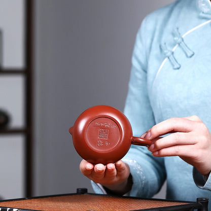 True Yixing Zisha Dahongpao Clay Tea Pot Chinese Character Carved Handmade Xishi